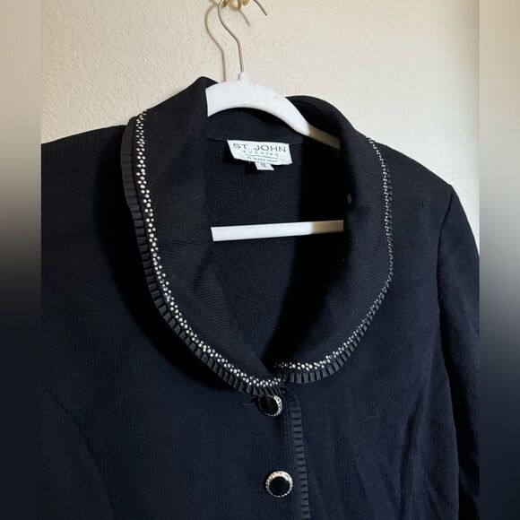 Vintage St. John Evening by Marie Grey Santana Knit Blazer Jacket Sz 12 Black - Picture 2 of 9